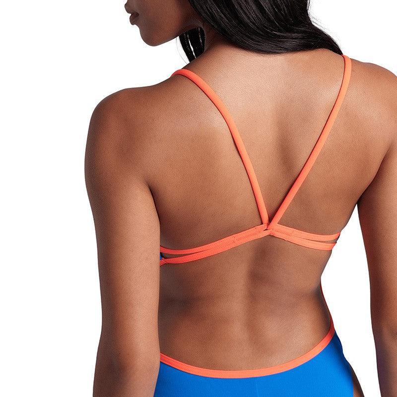 Arena Womens Solid Lace Back | Blue/Coral-Swimwear-Arena-G12/32-Blue & Coral-Ashlee Grace Activewear & Swimwear Online
