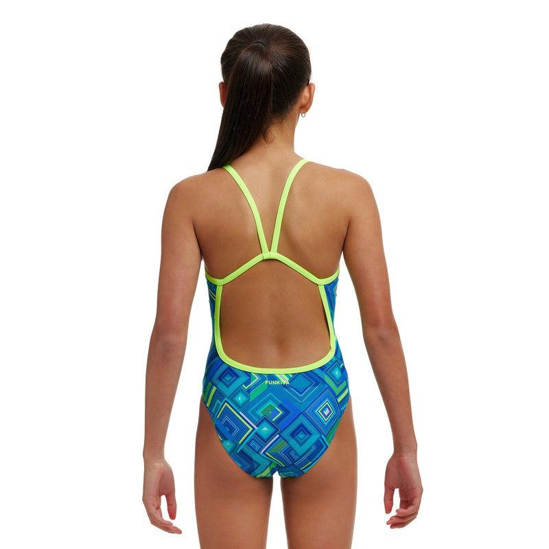 Funkita Girls Single Strap One Piece | Help Me Rhombus-Swimwear-Funkita-8-Help Me Rhombus-Ashlee Grace Activewear & Swimwear Online