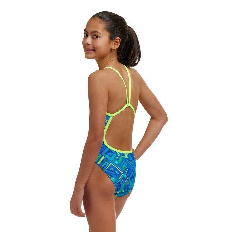 Funkita Girls Single Strap One Piece | Help Me Rhombus-Swimwear-Funkita-8-Help Me Rhombus-Ashlee Grace Activewear & Swimwear Online