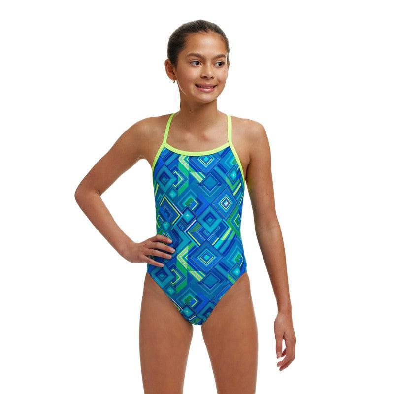 Funkita Girls Single Strap One Piece | Help Me Rhombus-Swimwear-Funkita-8-Help Me Rhombus-Ashlee Grace Activewear & Swimwear Online