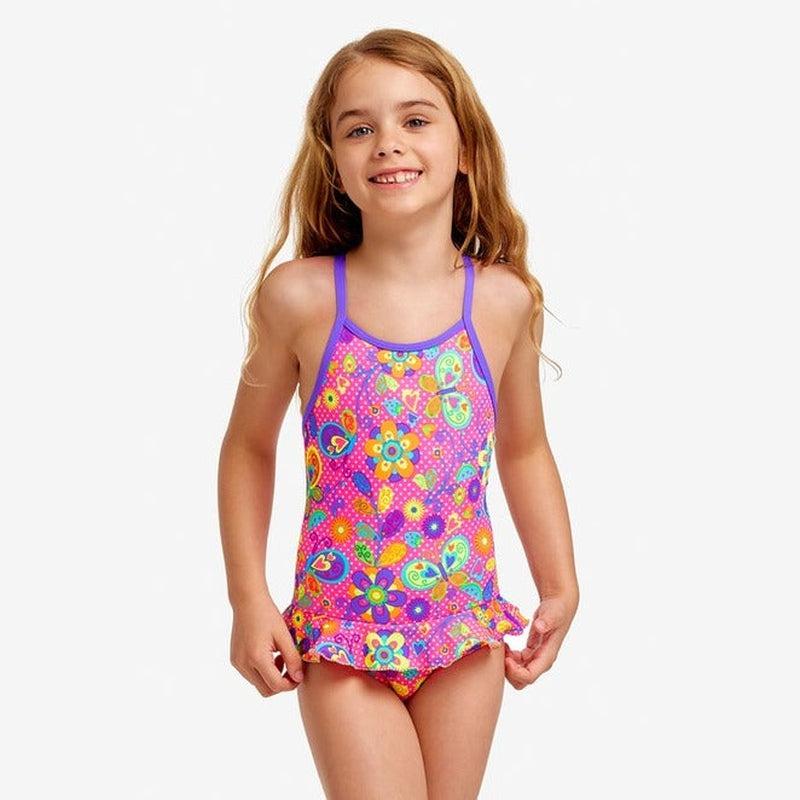 Funkita Toddler Girls Belted Frill One Piece | Flower Bed-Swimwear-Funkita-1-Flower Bed-Ashlee Grace Activewear & Swimwear Online
