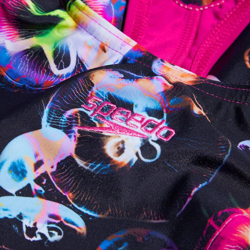 Speedo Girls Allover Splashback One Piece-Swimwear-Speedo-6-Black/Electric Pink/Indigo Glow/Hypersonic Blue/Lumo Green-8-00262415930-Ashlee Grace Activewear & Swimwear Online