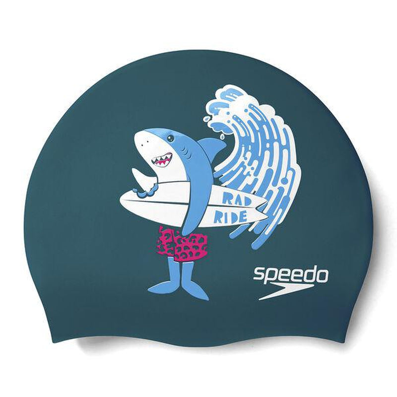 Speedo Junior Printed Silicone Cap | Shark Turquoise-Swim Caps-Speedo-ONE SIZE-Shark Turquoise-Ashlee Grace Activewear & Swimwear Online