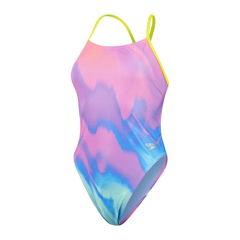 Speedo Womens Allover Digital Tie Back-Swimwear-Speedo-AU4 | GB28-Disco Peach/Sweet Purple/Tranquil Blue/Artic Glass-Ashlee Grace Activewear & Swimwear Online
