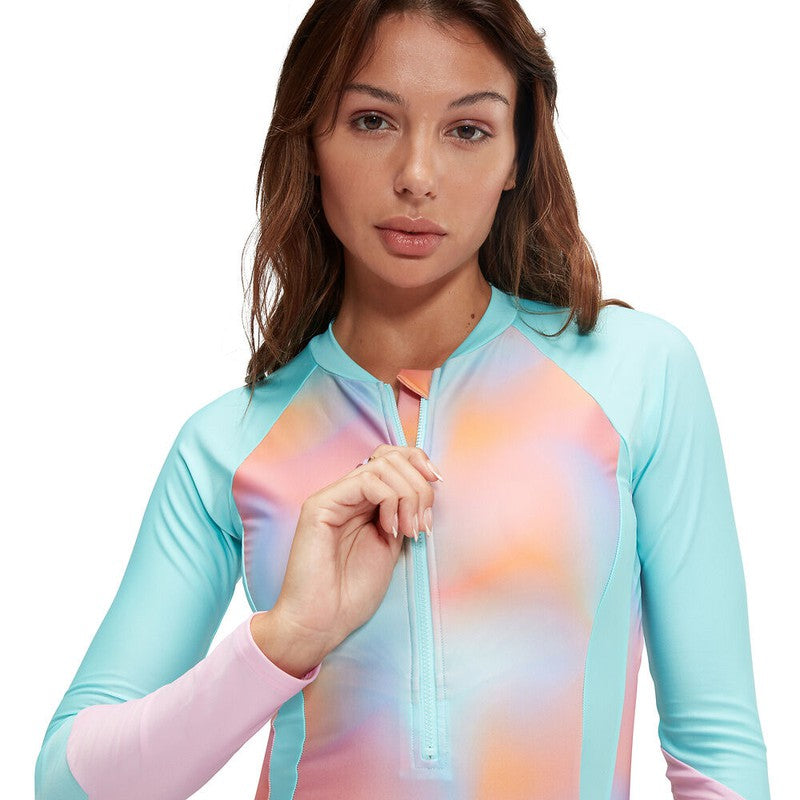 Speedo Womens Long Sleeve Swimsuit-Swimwear-Speedo-AUS4|GB28-Marine Blue/Funny Pink-8-00308216789-Ashlee Grace Activewear & Swimwear Online
