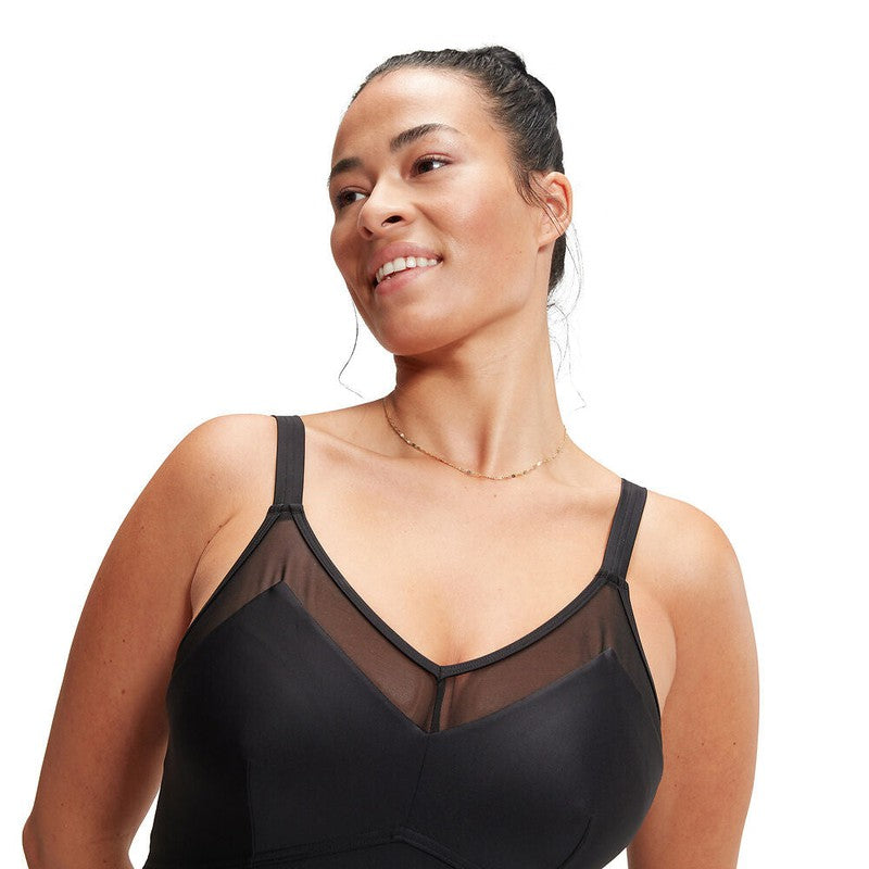 Speedo Womens Shaping Mesh Detail One Piece-Swimwear-Speedo-AU12 | GB36-Black-8/0037000001-Ashlee Grace Activewear & Swimwear Online