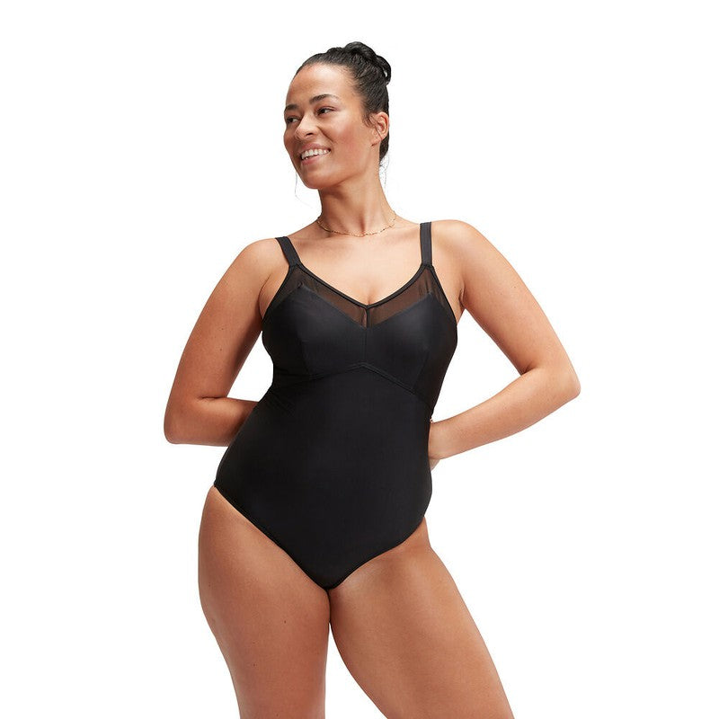 Speedo Womens Shaping Mesh Detail One Piece-Swimwear-Speedo-AU12 | GB36-Black-8/0037000001-Ashlee Grace Activewear & Swimwear Online