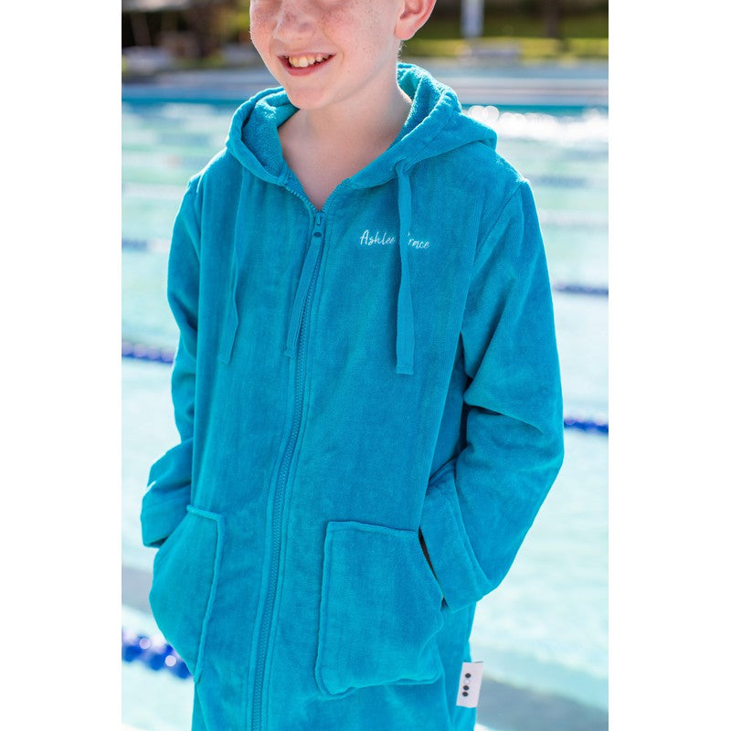 Ashlee Grace Luxurious Hooded Towelling Swim Robe-Towel-Ashlee Grace-1-Aqua-Ashlee Grace Activewear & Swimwear Online