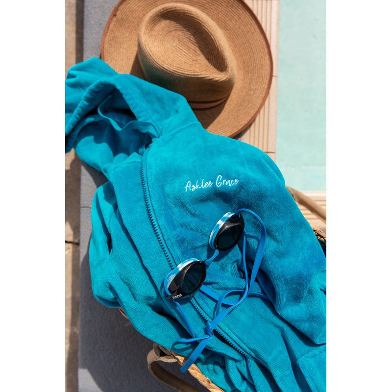 Ashlee Grace Luxurious Hooded Towelling Swim Robe-Towel-Ashlee Grace-1-Aqua-Ashlee Grace Activewear & Swimwear Online