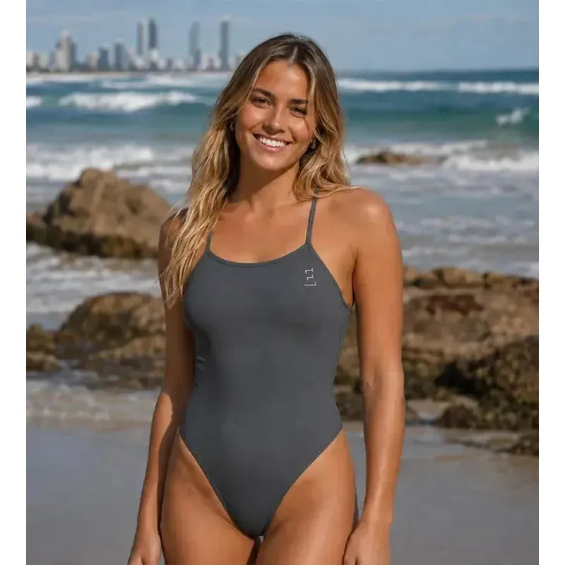 Engine Santorini Bold Logo One Piece - NEW COLOURS-Swimwear-Engine Swim-G10-Graphite-Ashlee Grace Activewear & Swimwear Online