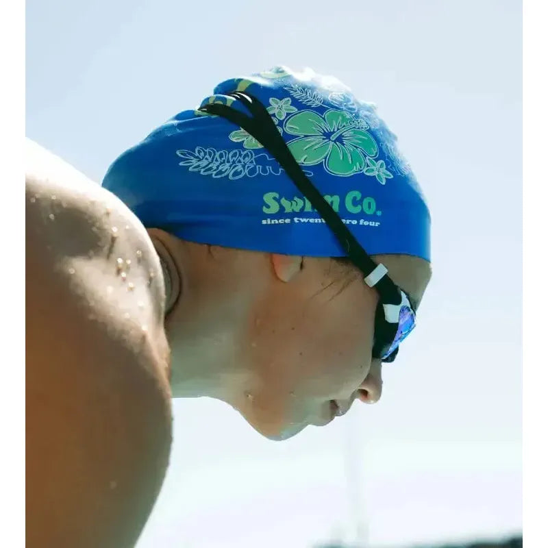 Engine Silicone Swim Cap - Floral-Swim Caps-Engine Swim-ONE SIZE-Blue-Ashlee Grace Activewear & Swimwear Online