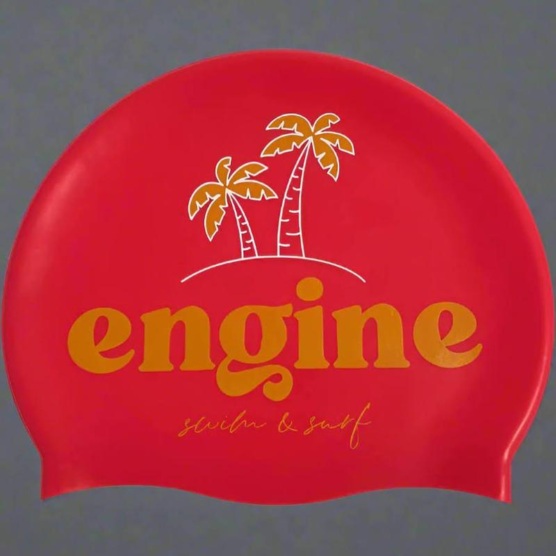 Engine Silicone Swim Cap - Palm-Swim Caps-Engine Swim-ONE SIZE-Neon Red-Ashlee Grace Activewear & Swimwear Online