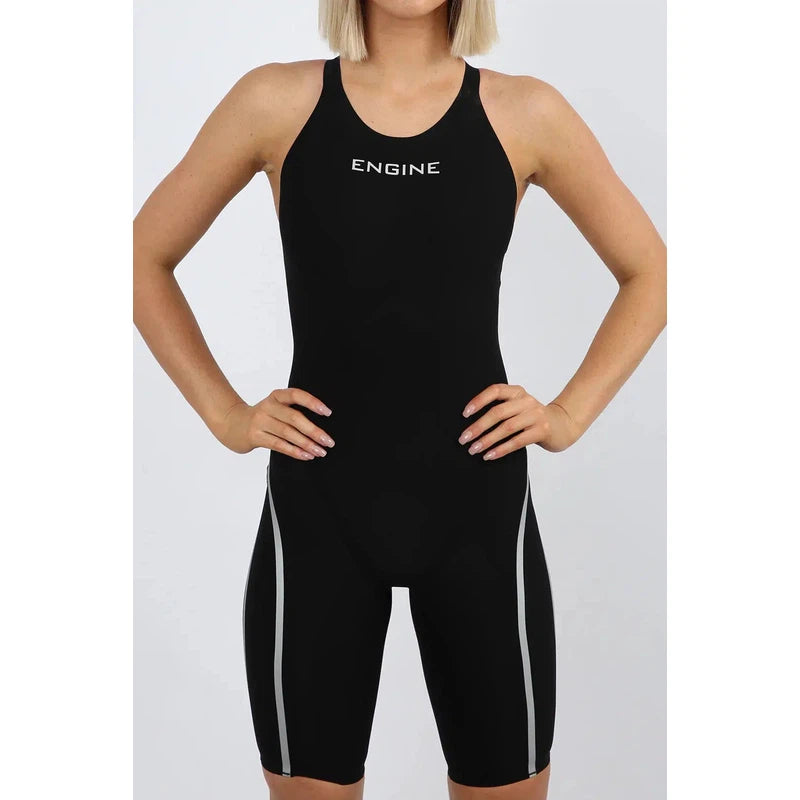 Engine Wingskin Bullet Female | Open Back Kneeskin-Swimwear-Engine Swim-F18-Black+Silver-Ashlee Grace Activewear & Swimwear Online