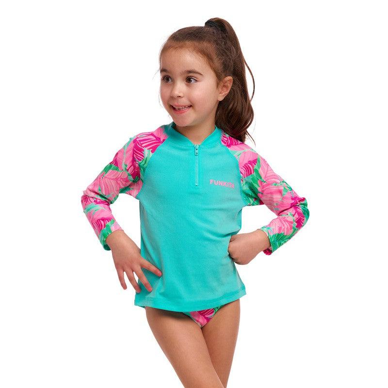 Funkita Toddler Girls Eco Zippy Rash Vest | Tropic Palm-Rashie-Funkita-2-Ashlee Grace Activewear & Swimwear Online