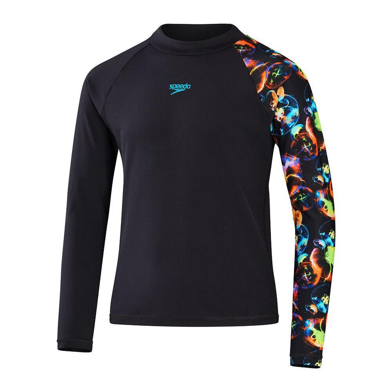 Speedo Boys Digital Printed Long Sleeve Rash Top-Swimwear-Speedo-AU6 | GB5-6-Black/Hypersonic Blue/Volcanic Orange/Lumo Green/Fluro Tiger-8-00341415651-Ashlee Grace Activewear & Swimwear Online