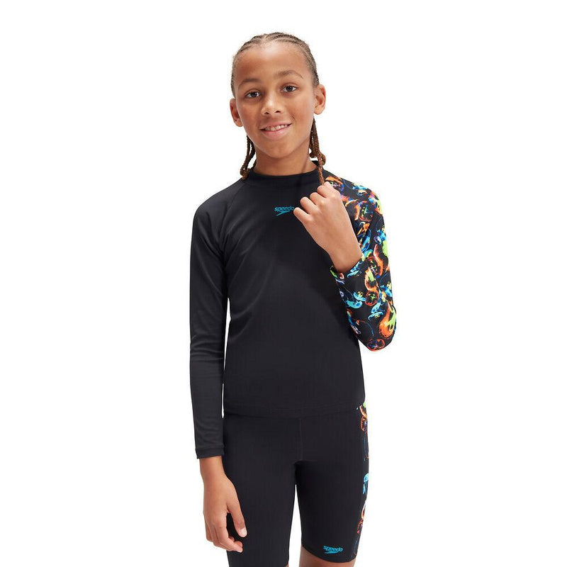 Speedo Boys Digital Printed Long Sleeve Rash Top-Swimwear-Speedo-AU6 | GB5-6-Black/Hypersonic Blue/Volcanic Orange/Lumo Green/Fluro Tiger-8-00341415651-Ashlee Grace Activewear & Swimwear Online