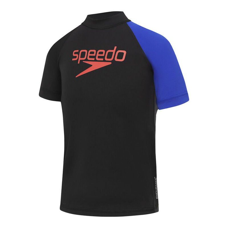 Speedo Boys Logo Rashtop-Swimwear-Speedo-AU6 | GB5-6-Black/Cobalt Blue-Ashlee Grace Activewear & Swimwear Online