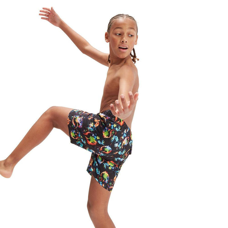 Speedo Boys Printed 15" Watershort-Swimwear-Speedo-XS-Black/Hypersonic Blue/Volcanic Orange/Lumo Green/Fluro Tiger-8-00335115647-Ashlee Grace Activewear & Swimwear Online