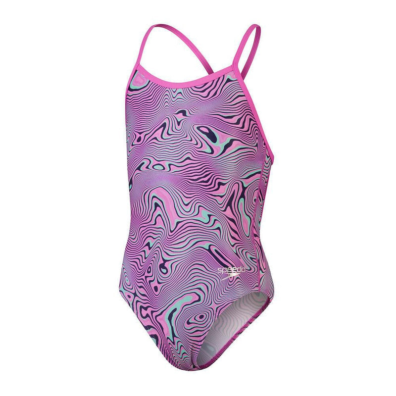 Speedo Girls Allover V-Back-Swimwear-Speedo-AU8 | GB9-10-True Navy/Orchid Shine/Green Glow-Ashlee Grace Activewear & Swimwear Online