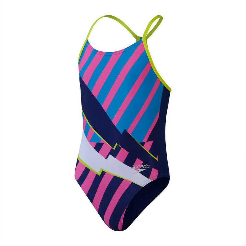 Speedo Girls Lane Line Back-Swimwear-Speedo-AU8 | GB9-10-Cerulean Blue/Flare Pink/Bitter Lime/Bolt-Ashlee Grace Activewear & Swimwear Online