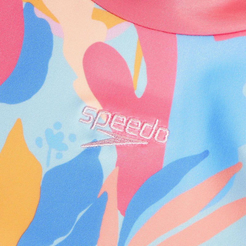 Speedo Girls Printed Long Sleeve Rash Top-Swimwear-Speedo-AU6 | GB5-6-Colour Neon Violet/Parma Violet/Baja Blue/Mango/Twilight Mauve-Ashlee Grace Activewear & Swimwear Online