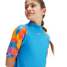 Speedo Girls Printed Short Sleeve Sun Top-Swimwear-Speedo-AU6 | GB7-8-Baja Blue/Mango/Twilight Mauve/Carrot Cake/Neon Violet-Ashlee Grace Activewear & Swimwear Online