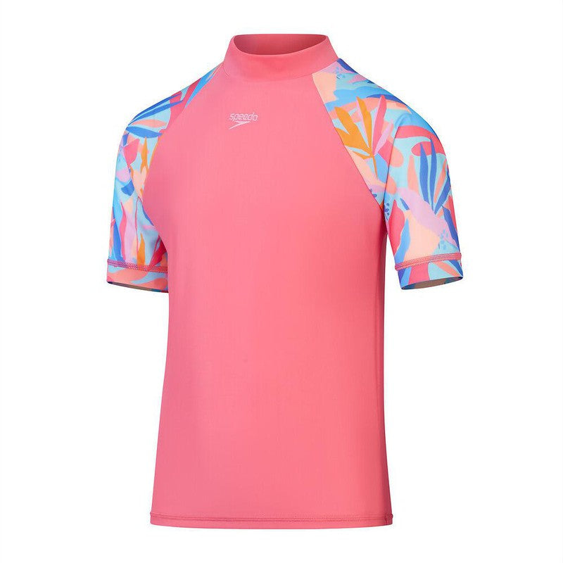 Speedo Girls Printed Short Sleeve Sun Top-Swimwear-Speedo-AU6 | GB7-8-Fandango Pink/Marine Blue/Funny Pink/Pumpkin Spice-Ashlee Grace Activewear & Swimwear Online
