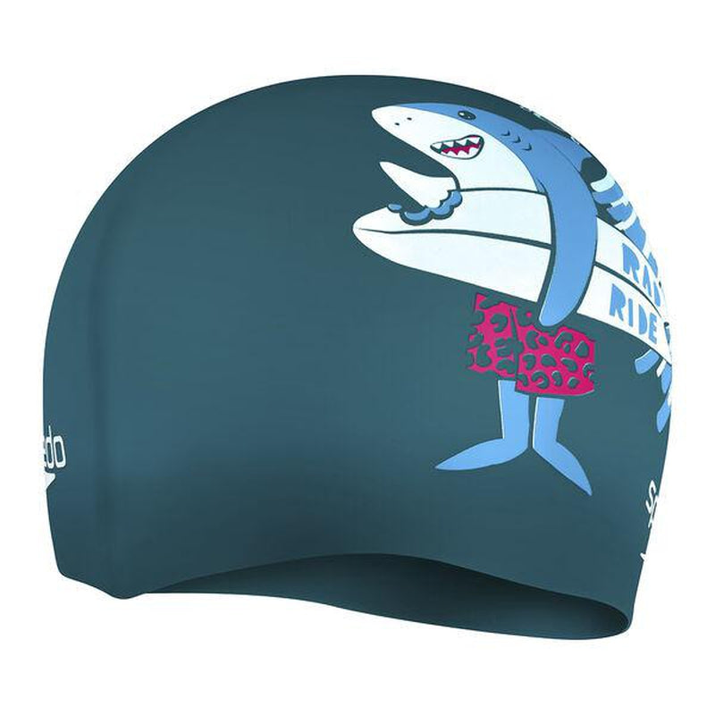 Speedo Junior Printed Silicone Cap | Shark Turquoise-Swim Caps-Speedo-ONE SIZE-Shark Turquoise-Ashlee Grace Activewear & Swimwear Online