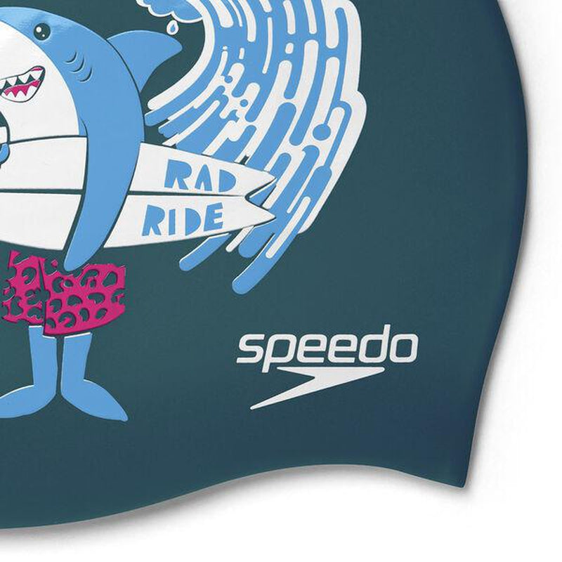Speedo Junior Printed Silicone Cap | Shark Turquoise-Swim Caps-Speedo-ONE SIZE-Shark Turquoise-Ashlee Grace Activewear & Swimwear Online