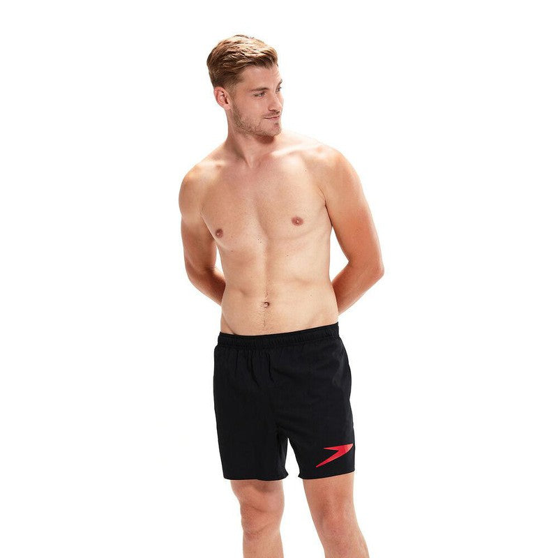 Speedo Mens Sport Logo 16" Watershort-Swimwear-Speedo-XS-Black/Fed Red-8-1144414433-Ashlee Grace Activewear & Swimwear Online