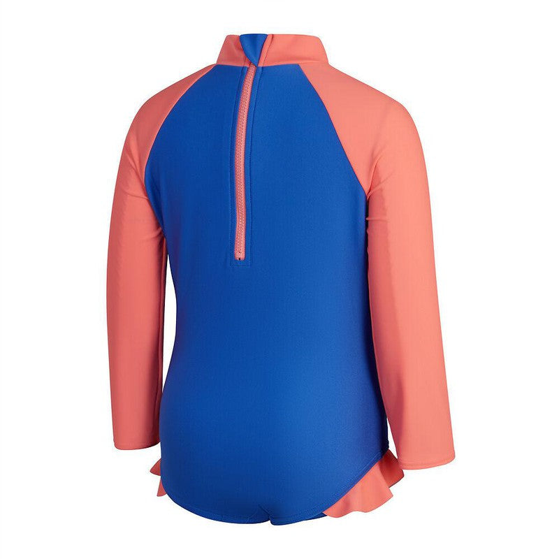 Speedo Toddler Girls Long Sleeve Frill Swimsuit-Swimwear-Speedo-2-True Cobalt/Cupid Coral-Ashlee Grace Activewear & Swimwear Online