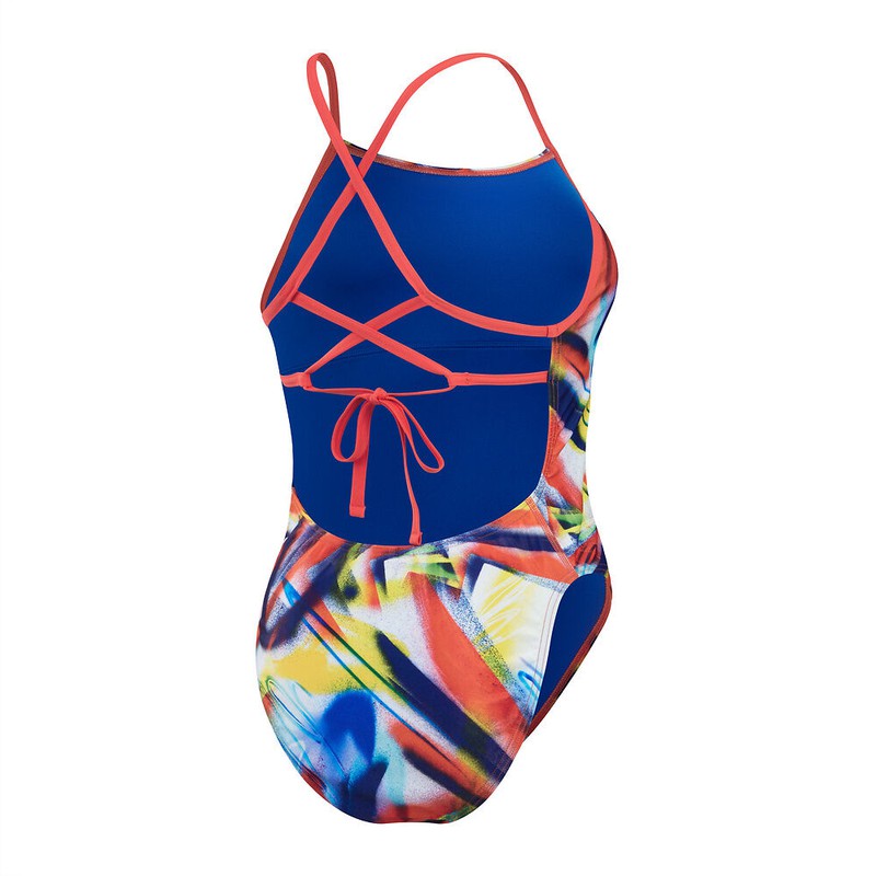 Speedo Womens Allover Digital Lattice Tie Back-Swimwear-Speedo-AU4 | GB28-Watermelon/True Navy/Bitter Lime/Bolt/True Cobalt-8-00406416609-Ashlee Grace Activewear & Swimwear Online