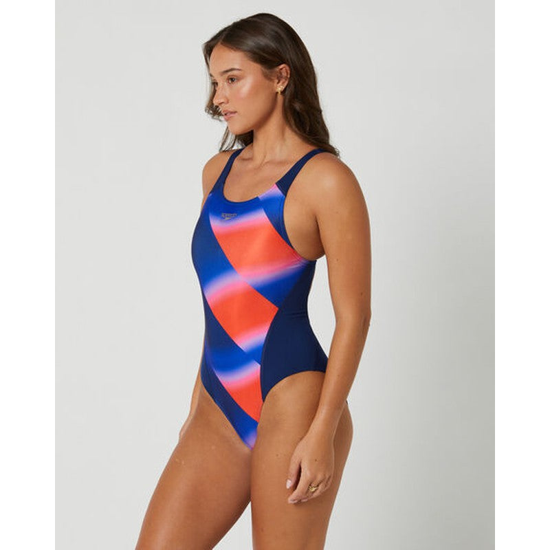 Speedo Womens Allover Digital Recordbreaker-Swimwear-Speedo-AU4 | GB28.-Blue/Watermelon-8/00381616691-Ashlee Grace Activewear & Swimwear Online