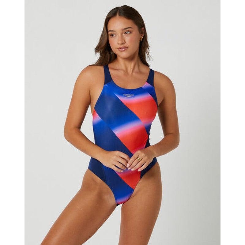 Speedo Womens Allover Digital Recordbreaker-Swimwear-Speedo-AU4 | GB28.-Blue/Watermelon-8/00381616691-Ashlee Grace Activewear & Swimwear Online