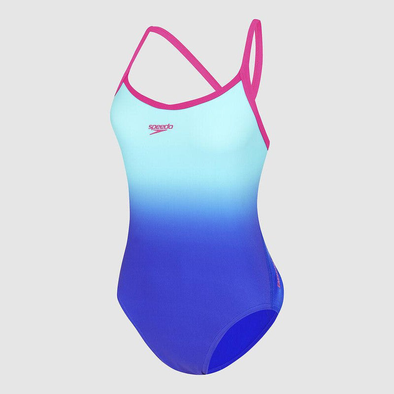 Speedo Womens Placement Digi Ombre Turnback-Swimwear-Speedo-AU6 | GB30-Blue Flame/Turquoise/Light Adriatic/Electric Pink-8-11716H268-Ashlee Grace Activewear & Swimwear Online