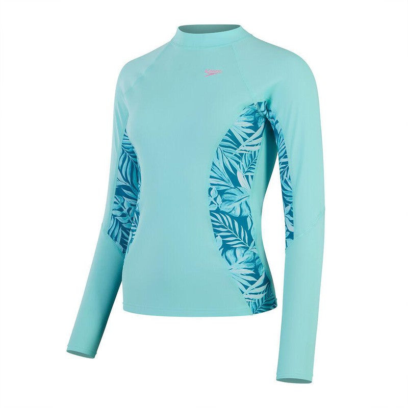 Speedo Womens Printed Long Sleeve Rash Top-Swimwear-Speedo-M-Peacock/Marine Blue-Ashlee Grace Activewear & Swimwear Online