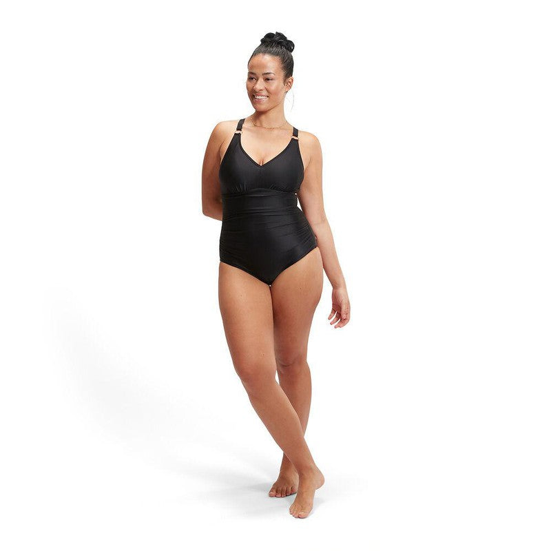 Speedo Womens Shaping V-Nieck One Piece-Swimwear-Speedo-AU12 | GB36-Black-8/0037040001-Ashlee Grace Activewear & Swimwear Online